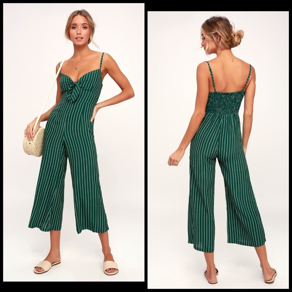 Faithful The Brand Green Pinstripe Tie Jumpsuit - Picture 3 of 10